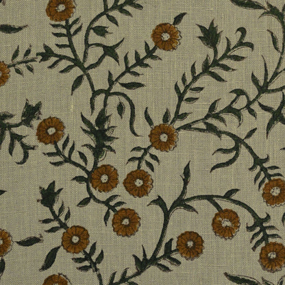 Bailey Floral Block Print Solid Linen Fabric