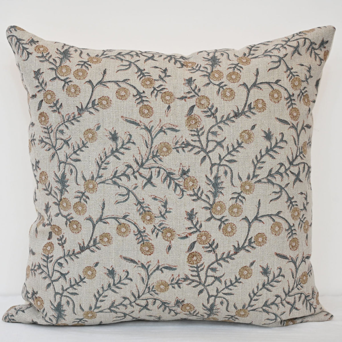 Bailey Slate Linen Block Print Pillow Cover