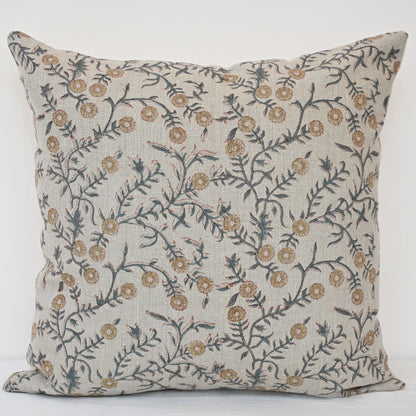 Bailey Slate Linen Block Print Pillow Cover