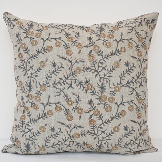 Bailey Slate Linen Block Print Pillow Cover