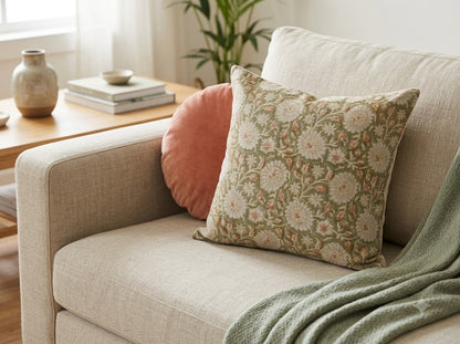 Alexis Cream Linen Block Print Pillow Cover