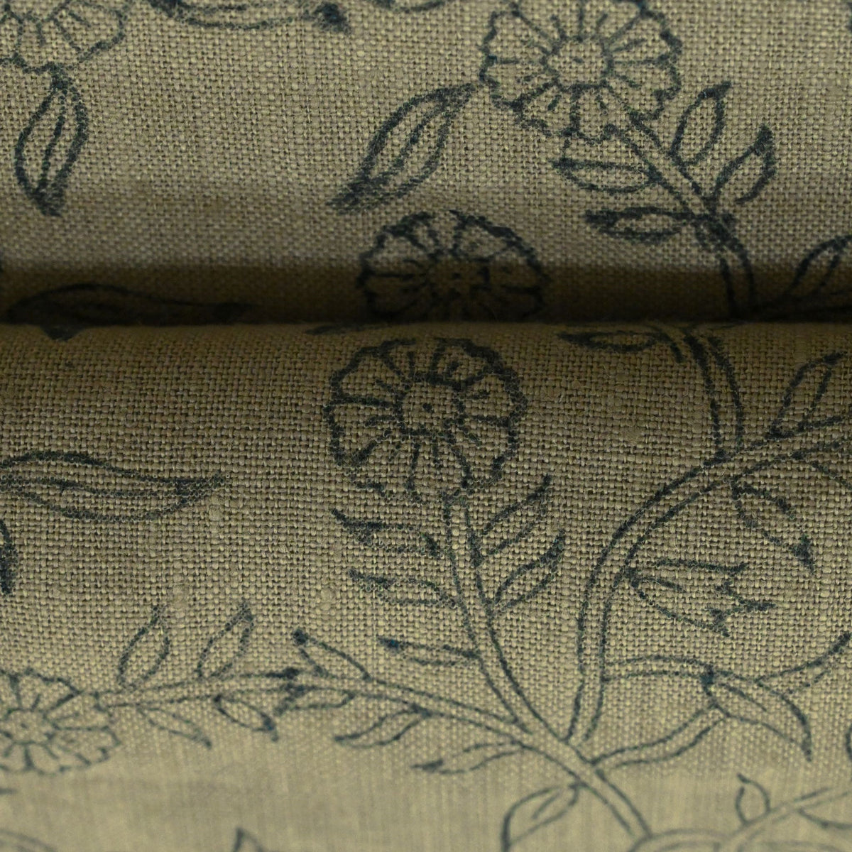 Bailey Floral Block Print Solid Linen Fabric