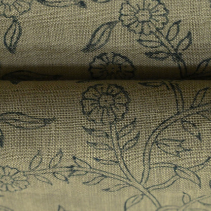 Bailey Floral Block Print Solid Linen Fabric