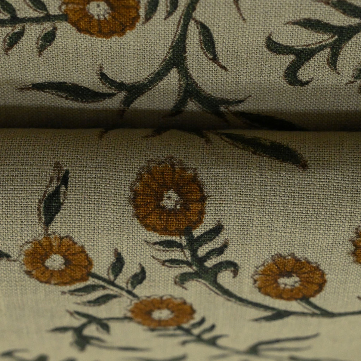 Bailey Floral Block Print Solid Linen Fabric