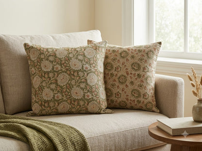 Alexis   Sage Linen Block Print Pillow Cover