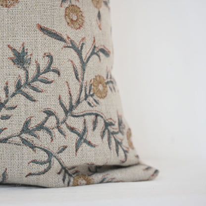Bailey Slate Linen Block Print Pillow Cover