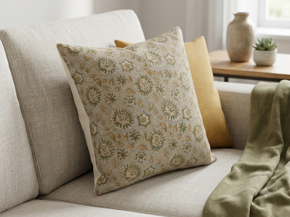 Alexis  Warm Linen Block Print Pillow Cover