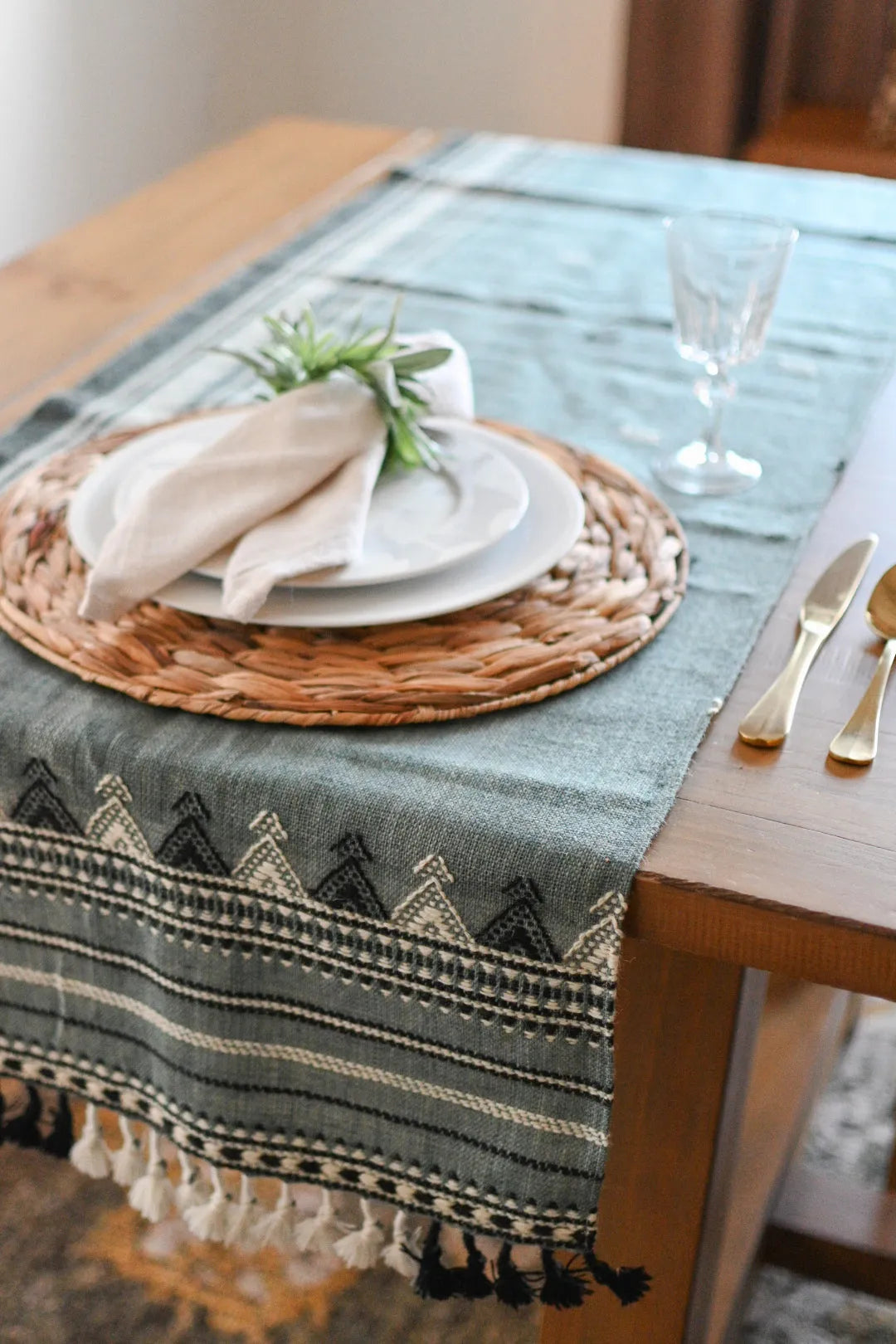 Bhujodi Table Runner - Blue Gray/Multicolor - Maple Village Lane