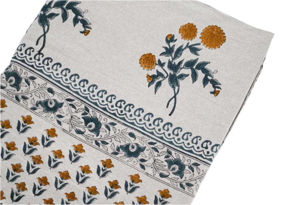 Grace Floral Block Print Tablecloth - Maple Village Lane