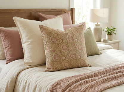 Alexis  Blush Linen Block Print Pillow Cover