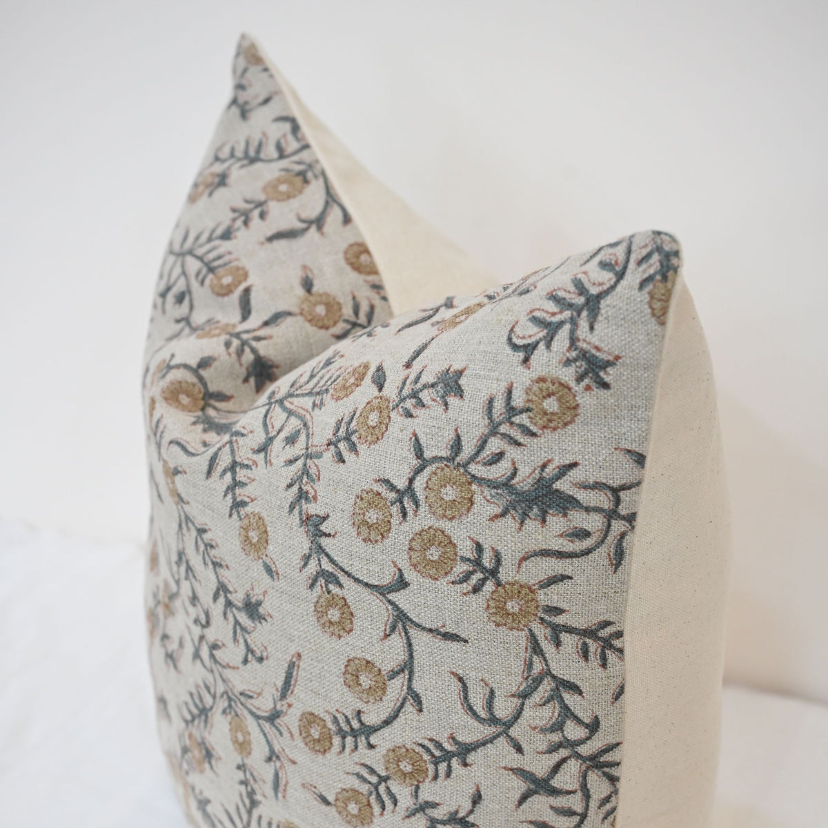 Bailey Slate Linen Block Print Pillow Cover