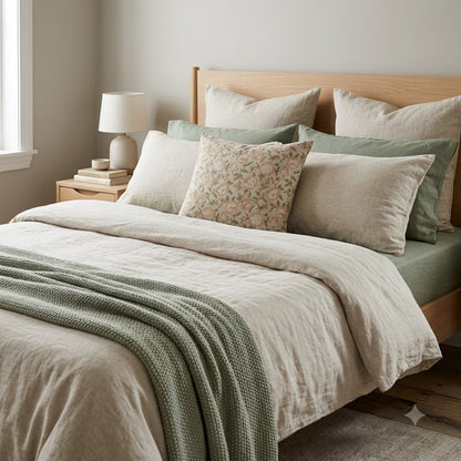 Madelyn Blush Linen Block Print Pillow Cover