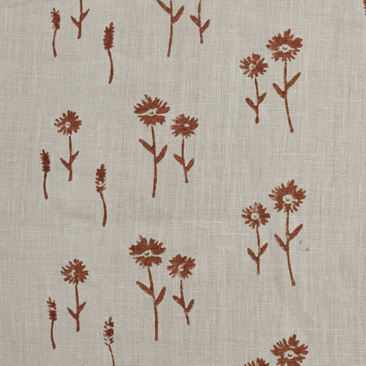 Newo Floral Block Print Solid Linen Fabric