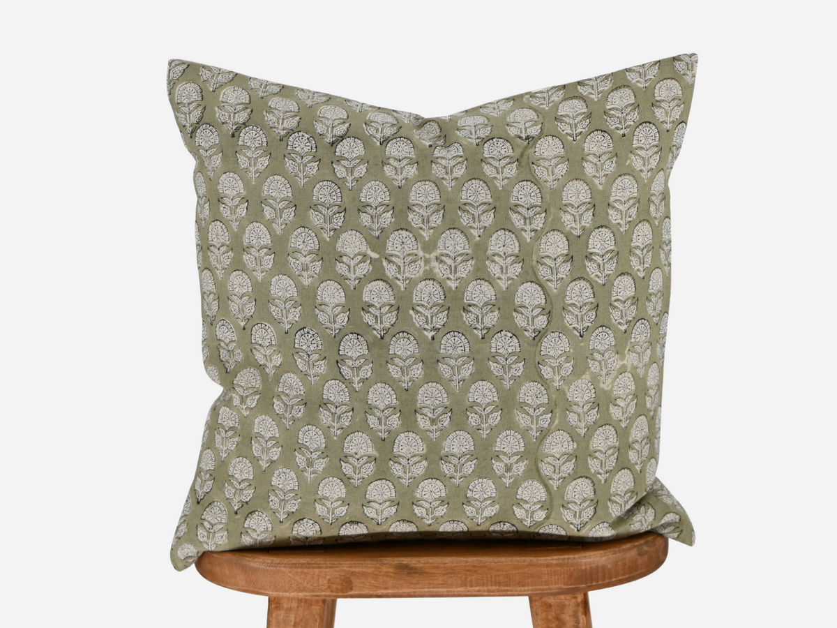 Carly Sage Block Print Pillow Cover