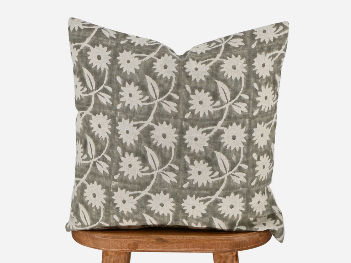Annalise Grey  Block Print Pillow Cover