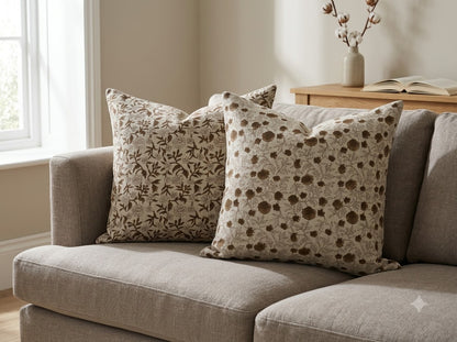 Julie Chocolate Linen Block Print Pillow Cover