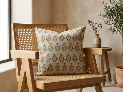 Ariana  Olive Linen Block Print Pillow Cover