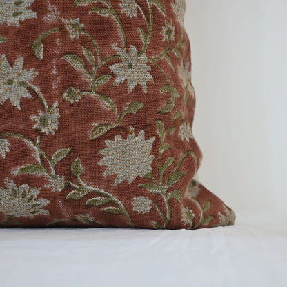 Molly Soft Sage Linen Block Print Pillow Cover