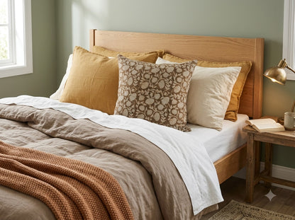 Macy Soft Tan Linen Block Print Pillow Cover