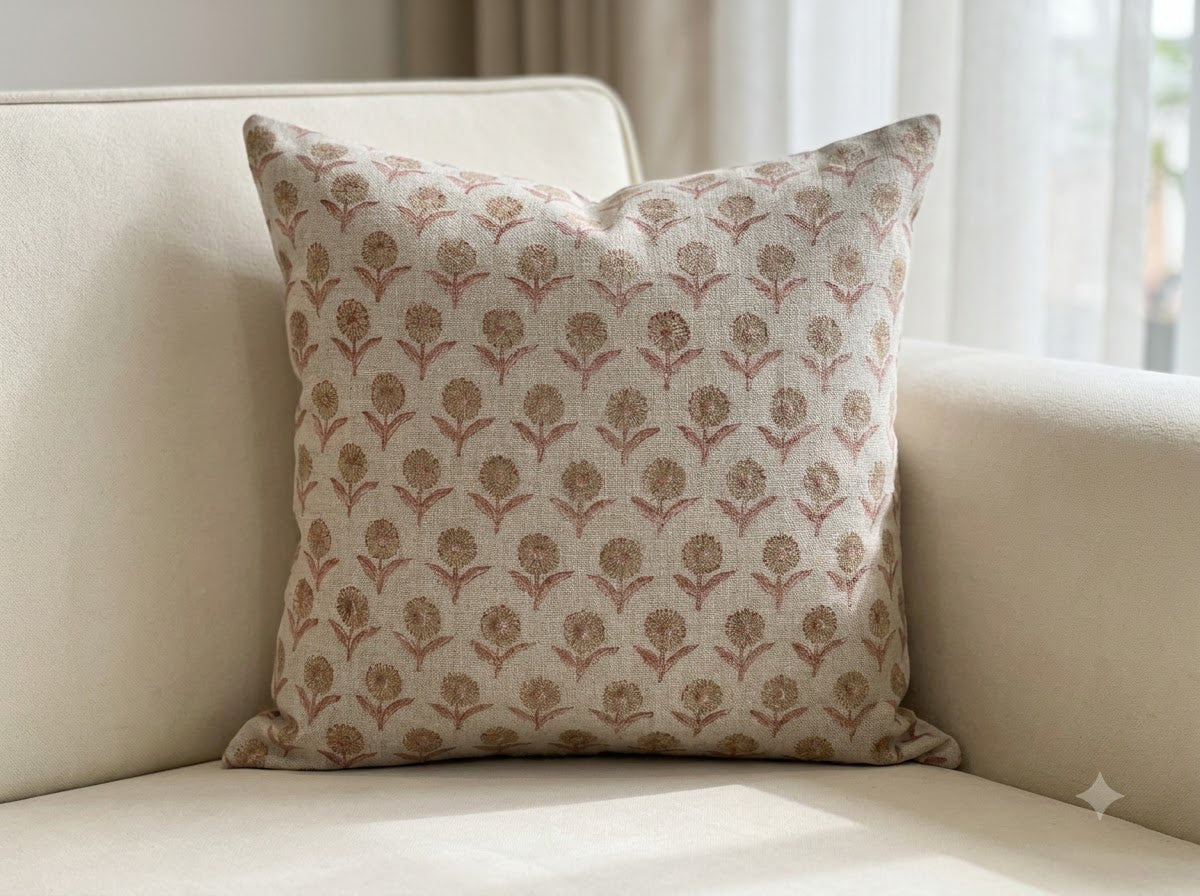 Handcrafted Linen Block Print Pillow Coverhceqoiascoisan