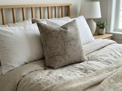 Jasmine Taupe Linen Block Print Pillow Cover