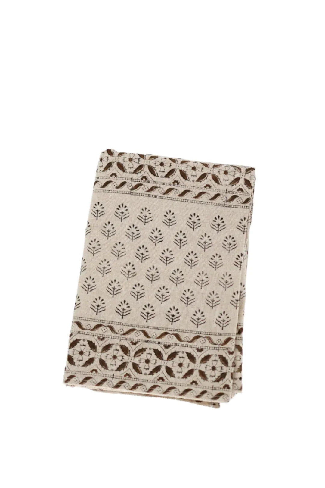 Brown Floral Block Print Tablecloth
