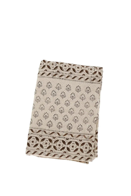 Brown Floral Block Print Tablecloth
