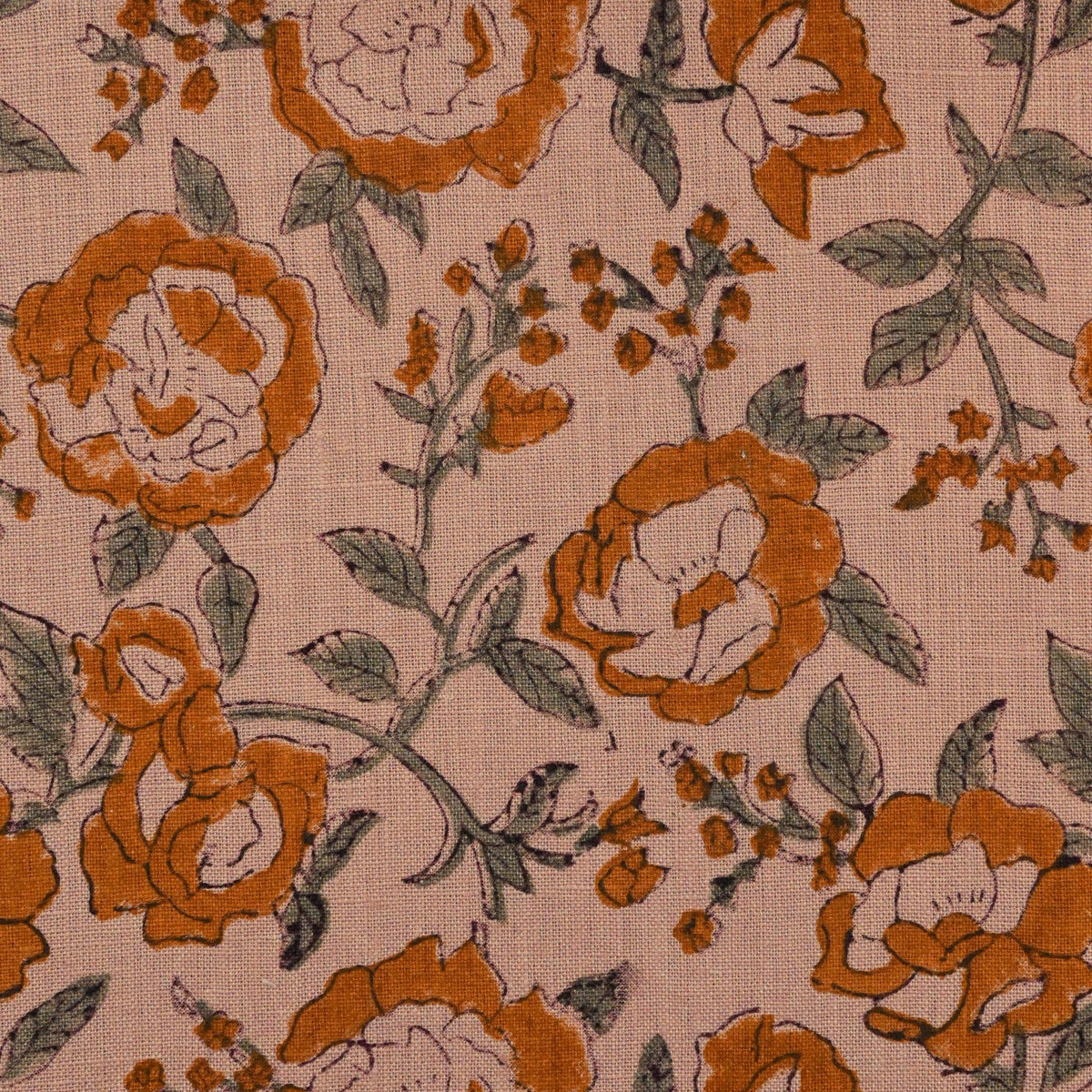 Anig Floral Solid Linen Block Print Fabric