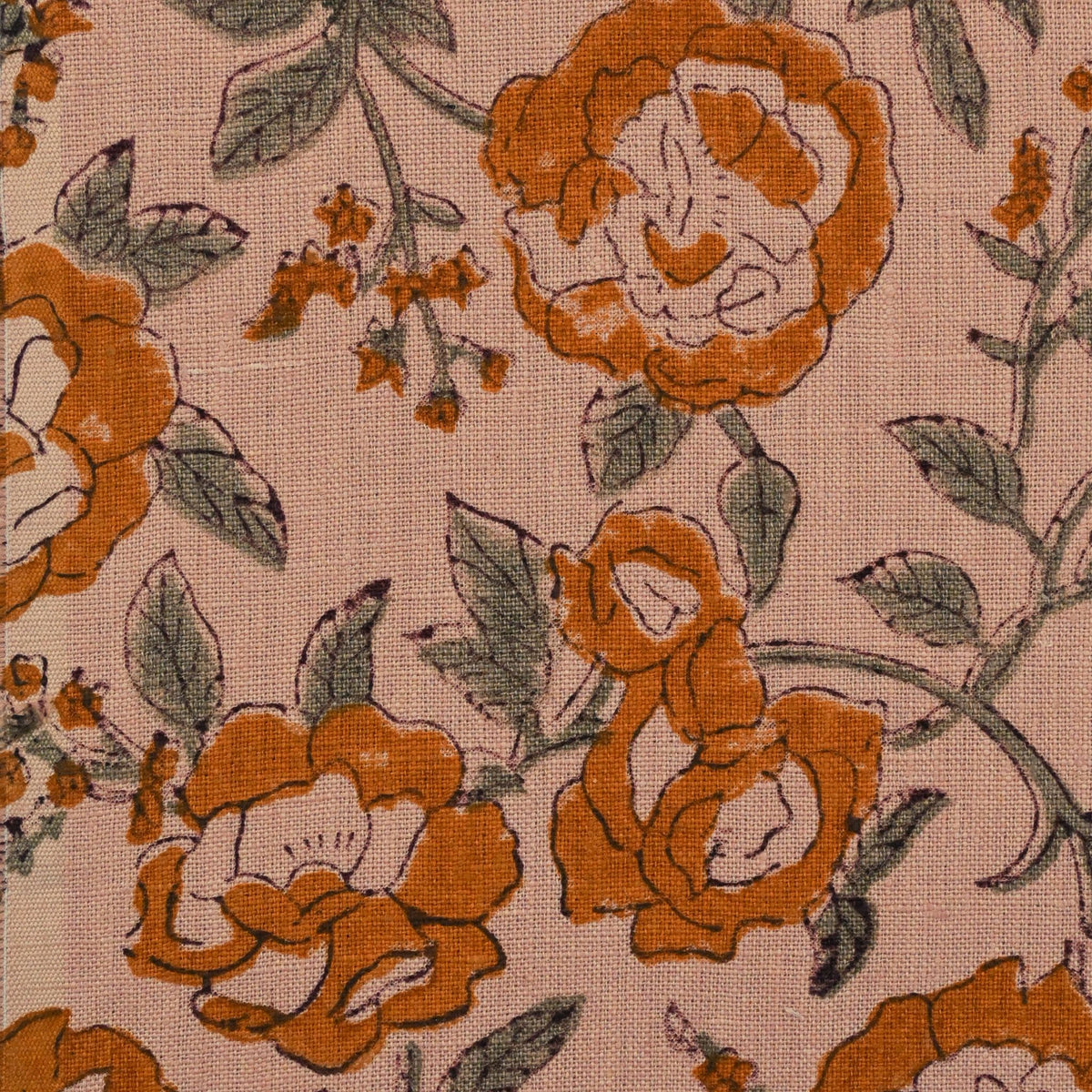 Anig Floral Solid Linen Block Print Fabric