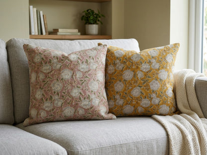 Madelyn Mustard Linen Block Print Pillow Cover