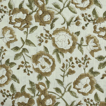 Anig Floral Linen Block Print Fabric