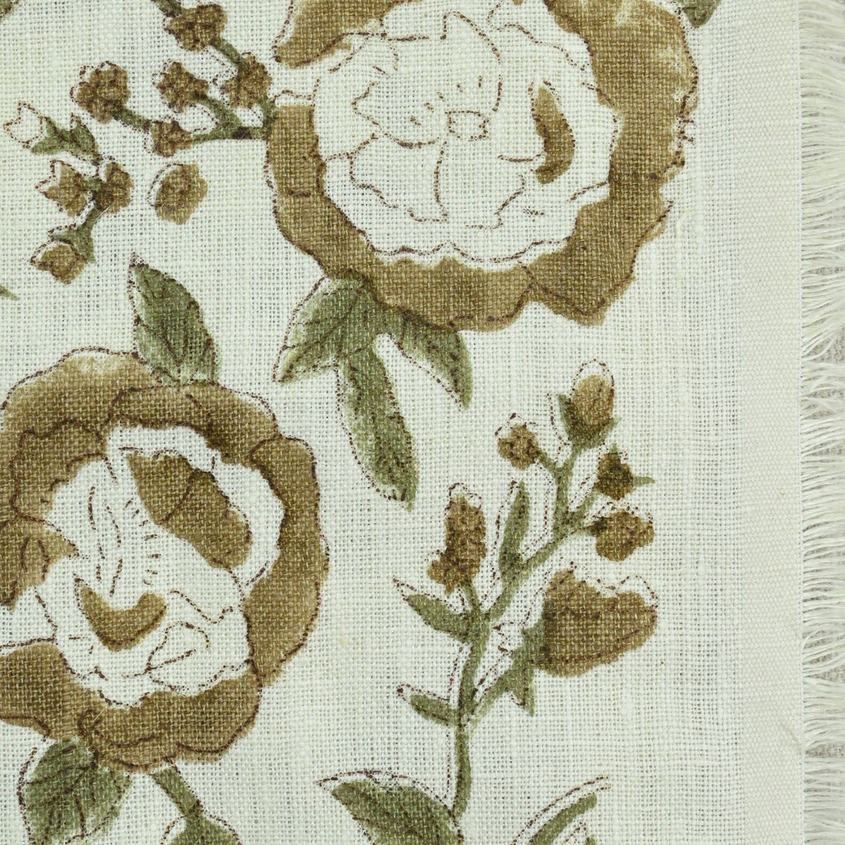 Anig Floral Linen Block Print Fabric