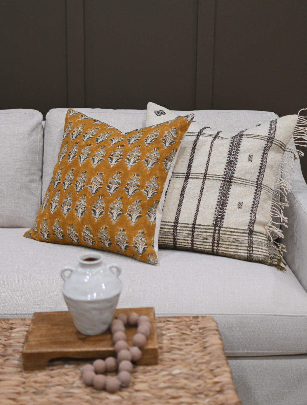 Camila Mustard Gold Block Print Pillow Cover