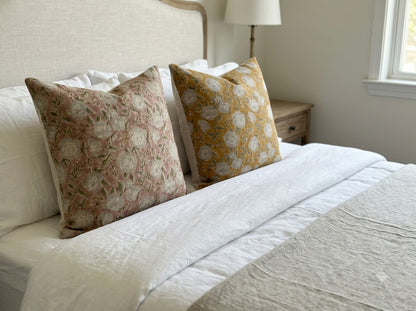 Madelyn Off-White Linen Block Print Pillow Cover