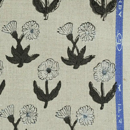 Wrylor Floral Block Print Linen Fabric