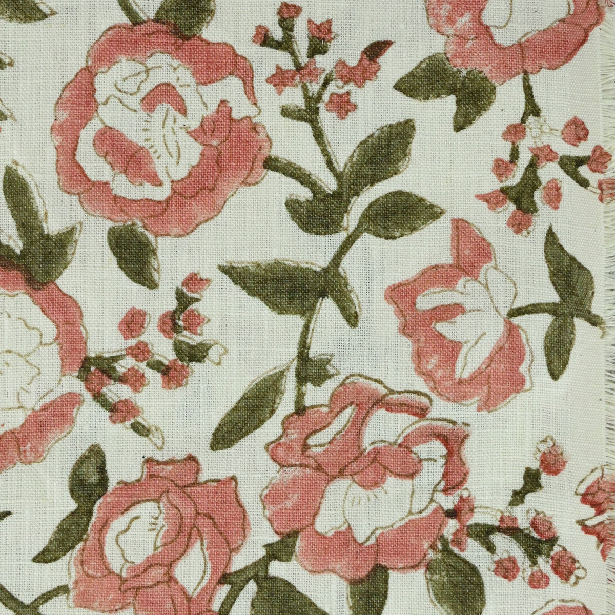 Anig Floral Linen Block Print Fabric