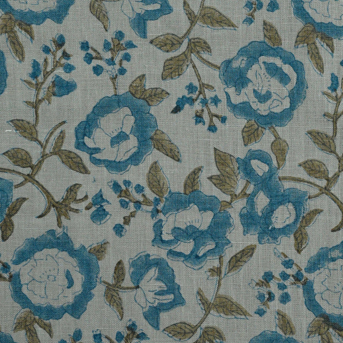 Anig Floral Linen Block Print Fabric