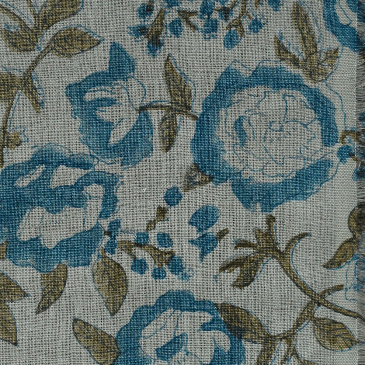 Anig Floral Linen Block Print Fabric