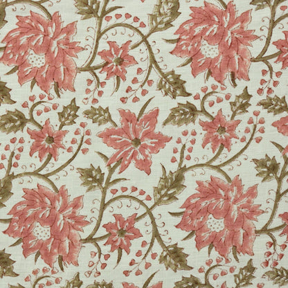 Ecyoj Floral Linen Block Print Fabric