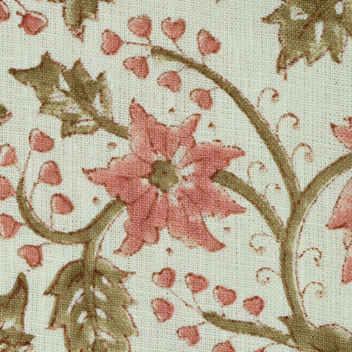 Ecyoj Floral Linen Block Print Fabric