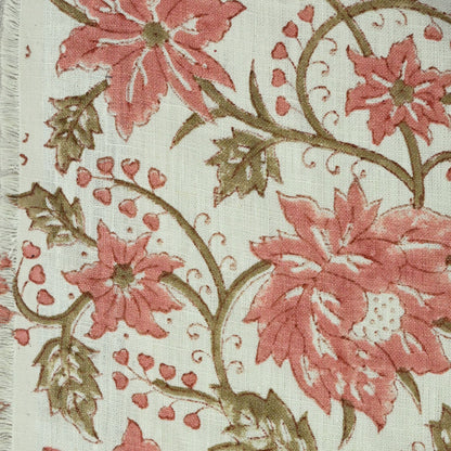 Ecyoj Floral Linen Block Print Fabric