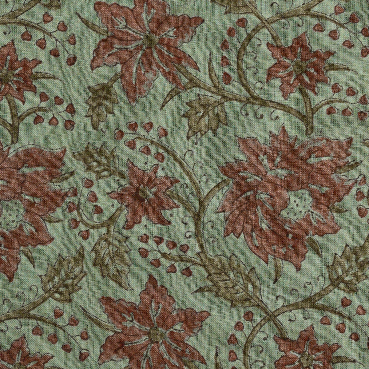 Ecyoj Floral Linen Block Print Fabric