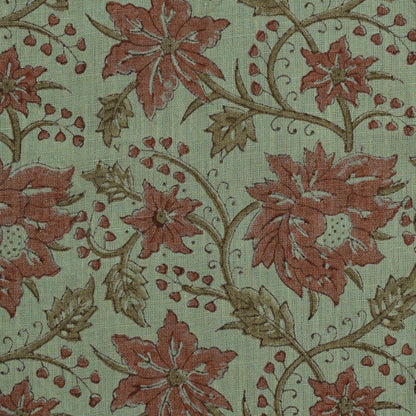 Ecyoj Floral Linen Block Print Fabric