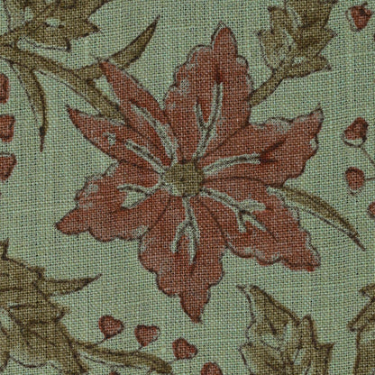 Ecyoj Floral Linen Block Print Fabric