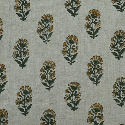 Pearl Botanical Block Print  Linen Fabric