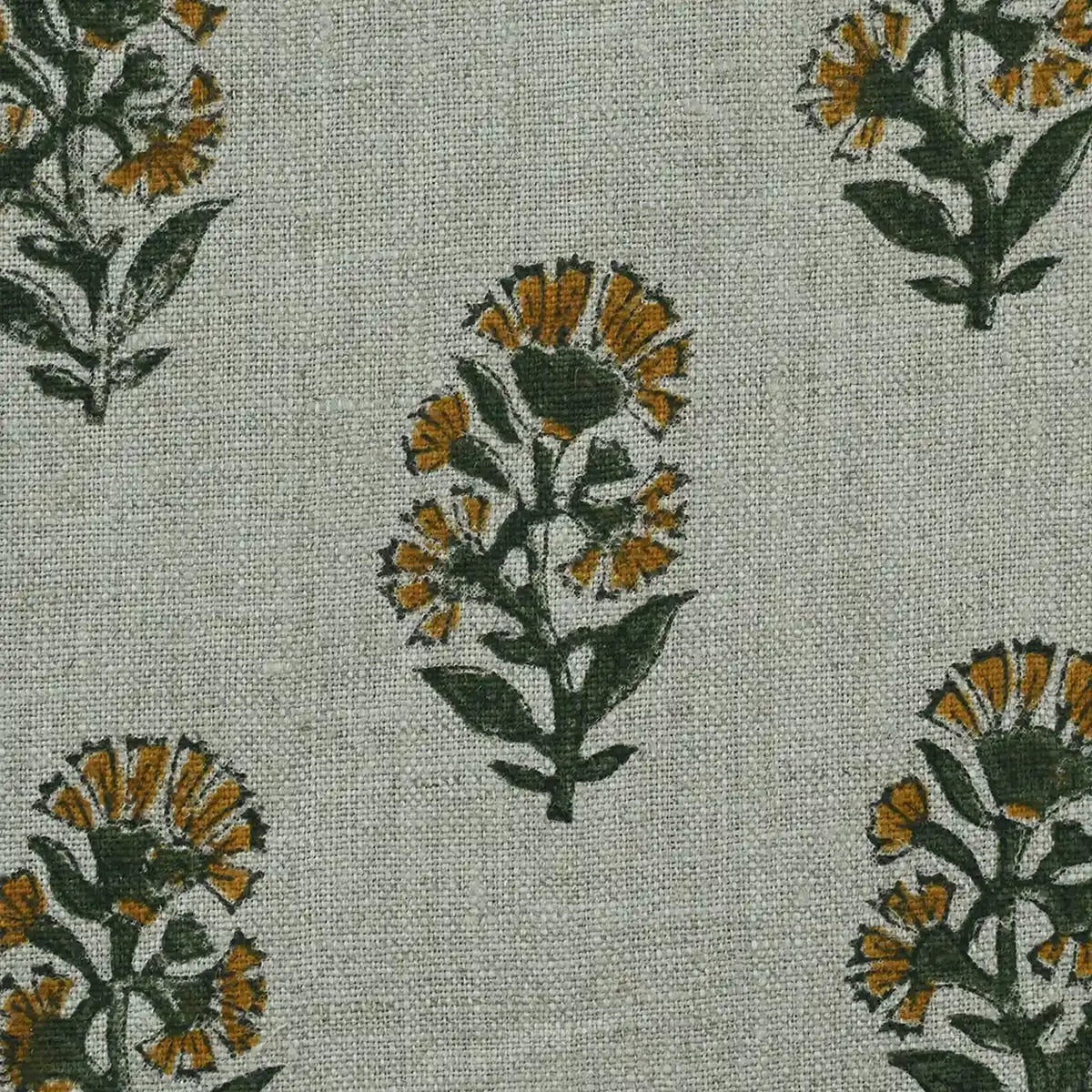 Pearl Botanical Block Print  Linen Fabric
