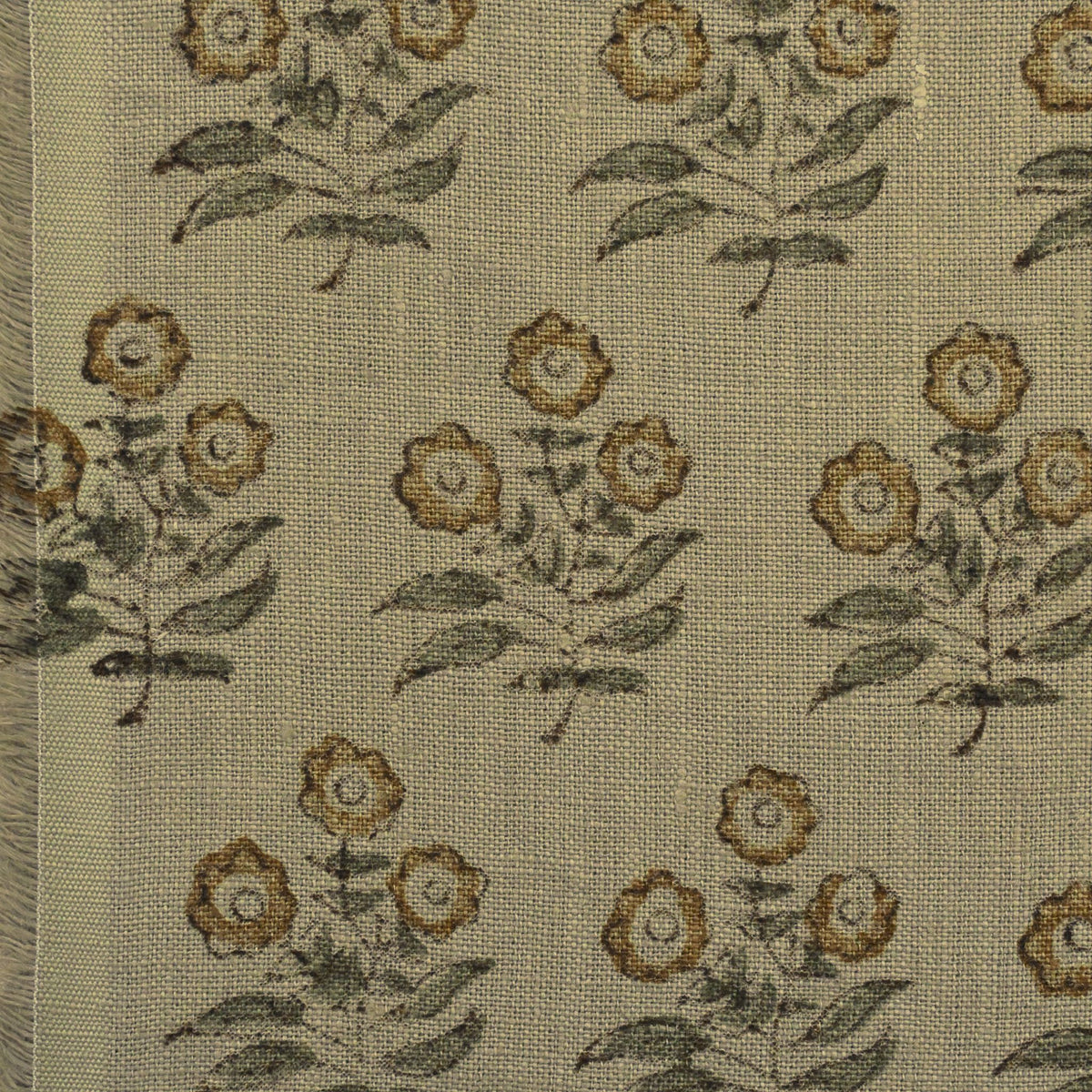 Thyny Flora Hand Block Print Linen Fabric