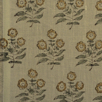 Thyny Flora Hand Block Print Linen Fabric
