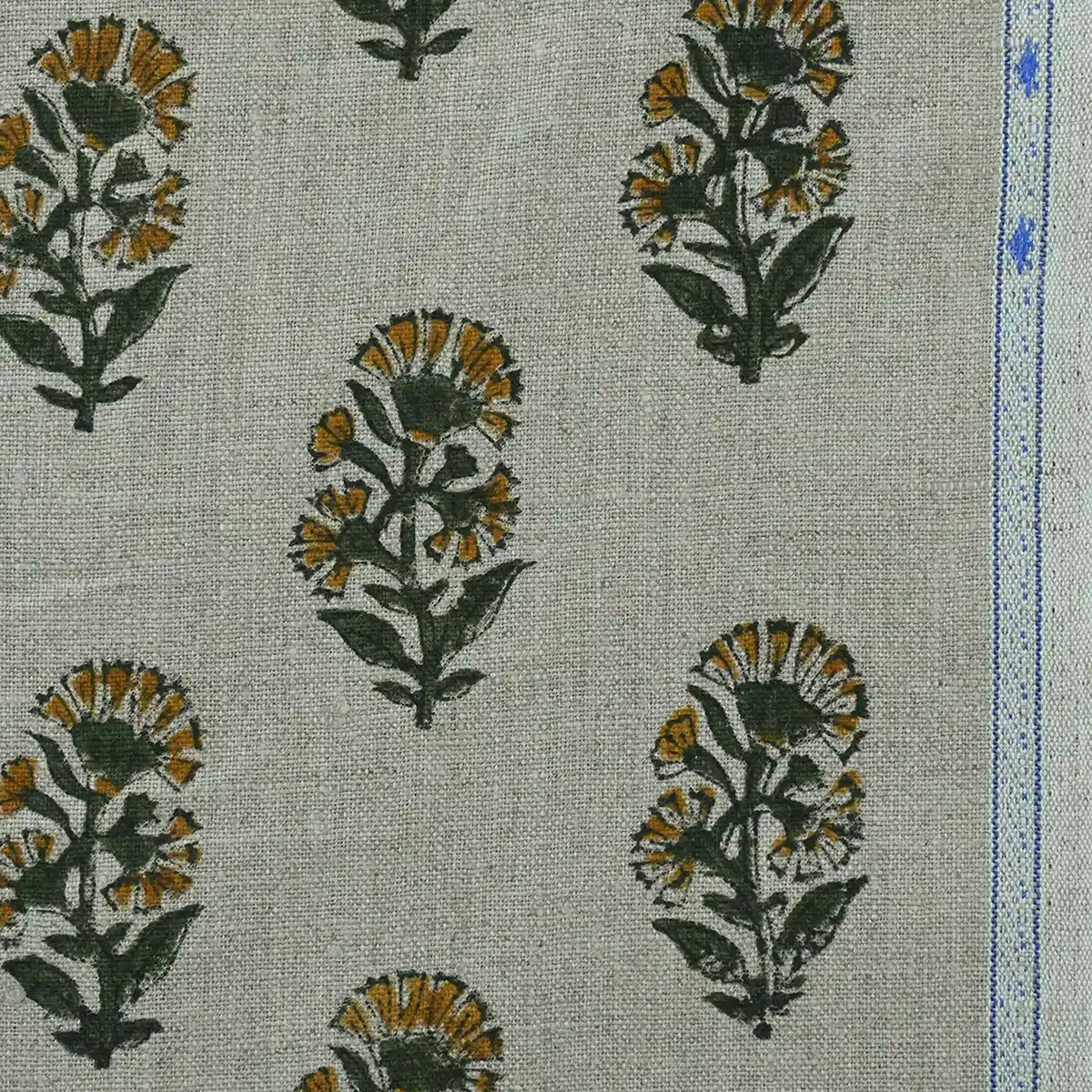 Pearl Botanical Block Print  Linen Fabric