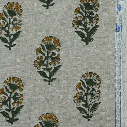 Pearl Botanical Block Print  Linen Fabric